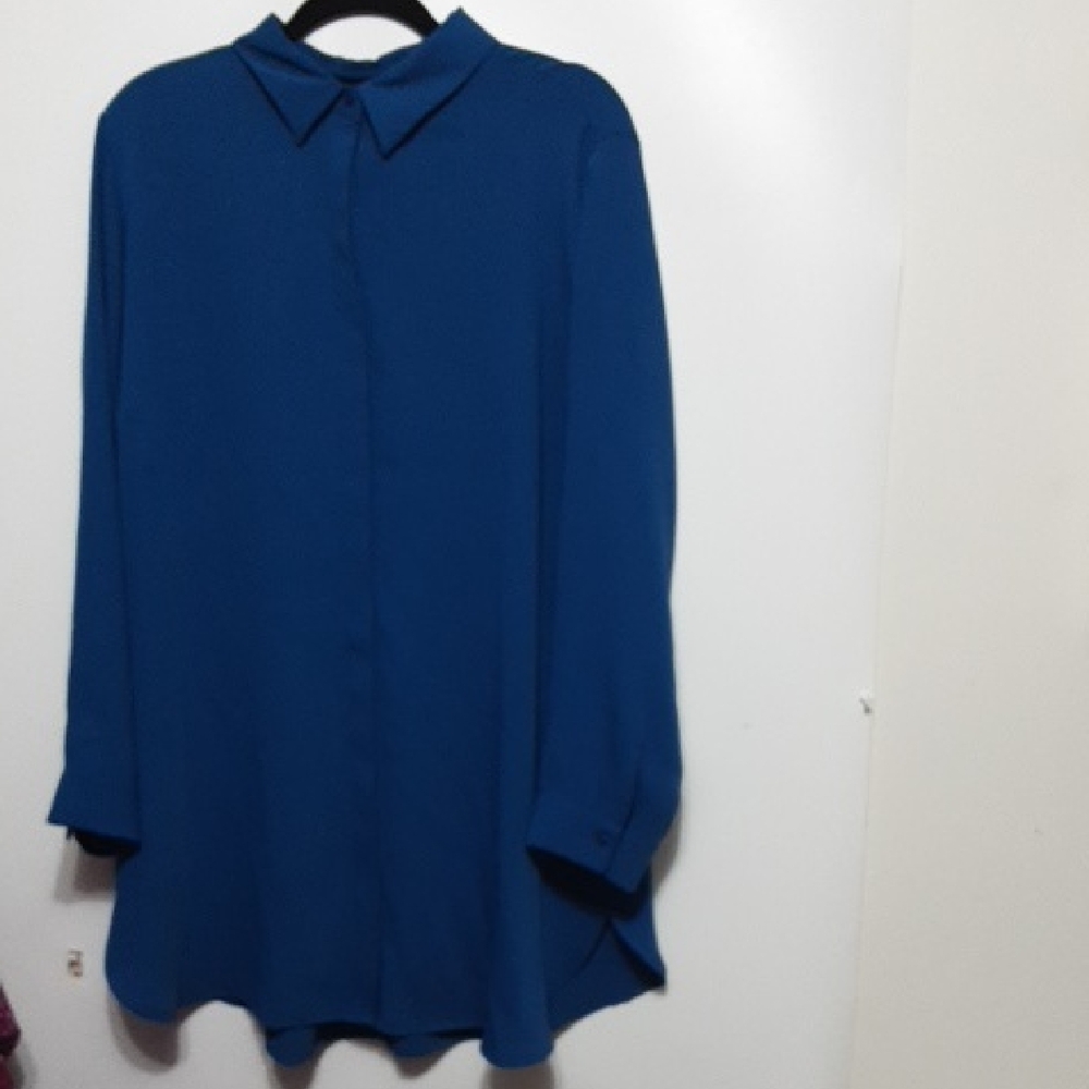 CHICO'S Women's 3 (16/18) Box Pleat Back Blue Blouse